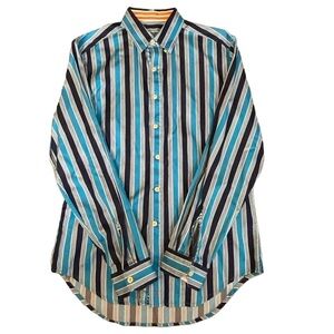 Robert Graham X tailor fit men striped roll cuff embroidered size small long top